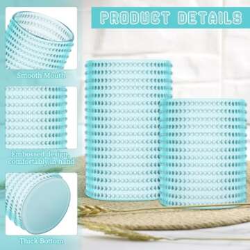 Foaincore 6 Count Hobnail Drinking Glasses Set Vintage Glassware Old Fashioned Beverage Glasses Bubble Cocktail 14 oz, Rocks Glass Cup 11 oz Water Elegant (Lake Blue)