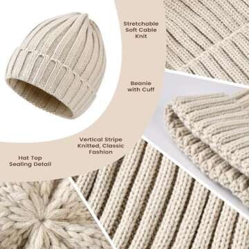 Women Winter Hat Beanie+Long Scarf+Touch Screen Gloves Set, Warm Clothes Set with Knit Fleece Lined ...