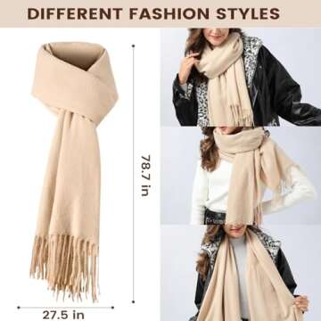 Women Winter Hat Beanie+Long Scarf+Touch Screen Gloves Set, Warm Clothes Set with Knit Fleece Lined for Women/Men Winter Beige