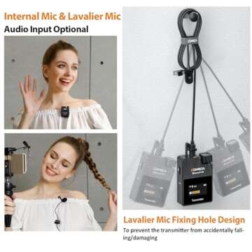 COMICA BoomX-D2 Wireless Lavalier Microphone, 2.4G Dual Lapel Mic with 2 Transmitters, Noise Cancell...