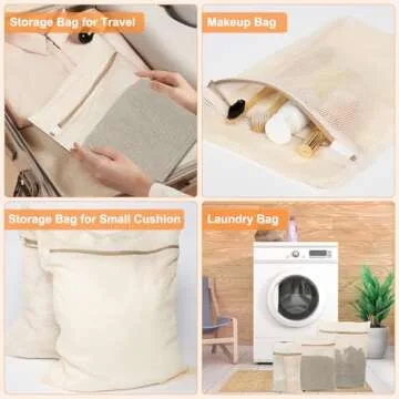 6-Piece Laundry Bag, Durable Organic Cotton Mesh Laundry Bag, Sturdy Zipper, Breathable Mesh, Exquisite Laundry Bag for Underwear, Clothes, Pants, Shoes and Socks