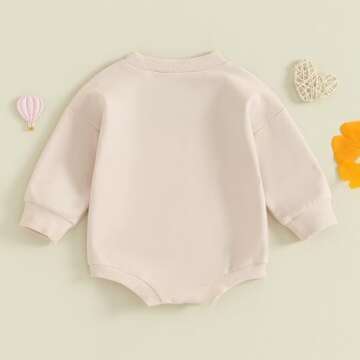 LAGKIYOJ Baby Girl Valentines Day Outfit Heart Embroidery Bubble Romper Long Sleeve Crewneck Sweatshirt Infant Spring Clothes (Apricot Heart, 12-18 Months)