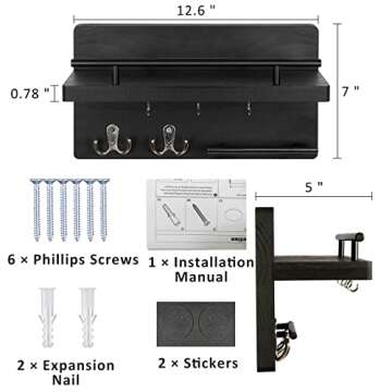 OurWarm Key Holder for Wall Decorative with 5 Key Hooks, Wall Mounted Key Hangers for Wall with Mail Key Rack, Wooden Mail Organizer with Shelf