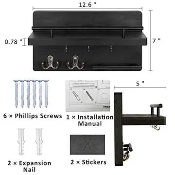 OurWarm Key Holder for Wall Decorative with 5 Key Hooks, Wall Mounted Key Hangers for Wall with Mail Key Rack, Wooden Mail Organizer with Shelf