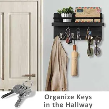 OurWarm Key Holder for Wall Decorative with 5 Key Hooks, Wall Mounted Key Hangers for Wall with Mail Key Rack, Wooden Mail Organizer with Shelf