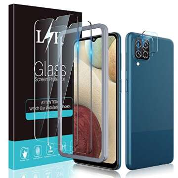 [2+2 Pack] LϟK Compatible for iPhone 12 Pro Max 5G 6.7 inch, 2 Pack Screen Protector and 2 Pack Camera Lens Protector，Installation Kit Included, Tempered Glass 9H Hardness, Bubble-Free