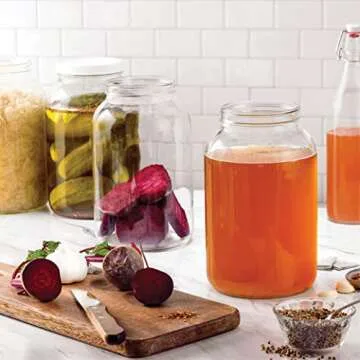 Paksh Novelty 1-Gallon Glass Jar Wide Mouth with Airtight Plastic Lid - USDA Approved BPA-Free Dishw...