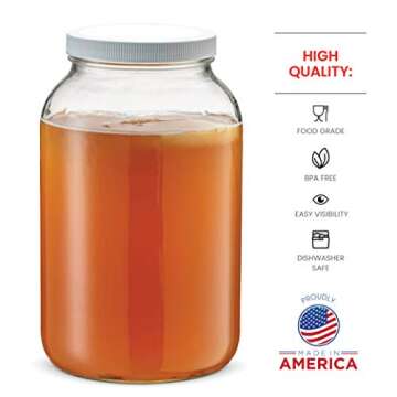 Paksh Novelty 1-Gallon Glass Jar Wide Mouth with Airtight Plastic Lid - USDA Approved BPA-Free Dishwasher Safe Mason Jar for Fermenting, Kombucha, Kefir, Storing and Canning Uses, Clear