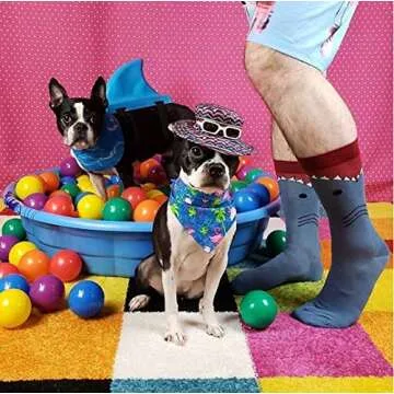 K. Bell Socks Men's Funny Animal Novelty Crew Socks, White Shark (Slate Blue), Shoe Size: 6-12