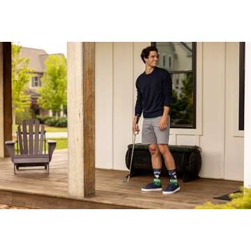 K. Bell Socks Men's Funny Animal Novelty Crew Socks, White Shark (Slate Blue), Shoe Size: 6-12