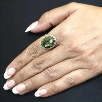JEWELOPORIUM Green Moss Agate Silver Ring for Women