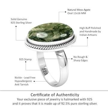 JEWELOPORIUM Green Moss Agate Silver Ring for Women