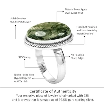 JEWELOPORIUM Green Moss Agate Silver Ring for Women