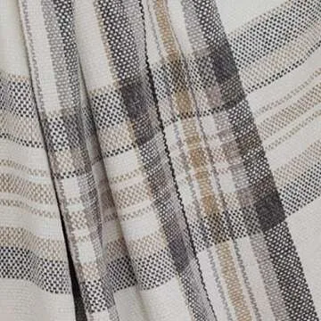 Luxurious Taupe Grey and White Chenille Tartan Blanket