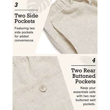 COOFANDY Men's Linen Cotton Pants Drawstring Waist Modern Waistband Trousers (Khaki, L)