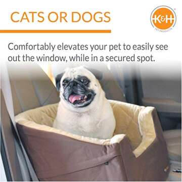 K&H Pet Product Bucket Booster Dog Car Seat with Dog Seat Belt for Car, Washable Small Dog Car Seat, Sturdy Dog Booster Seats for Small Dogs, Medium Dogs, 2 Safety Leashes, Small Tan/Tan