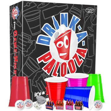 DRINK-A-PALOOZA Drinking Games for Adults - Competitive Board Game for Parties, 21st Birthdays, and Game Nights; Features Drinking Card Games, Beer Pong, and Couples Games – The Perfect Novelty Gift