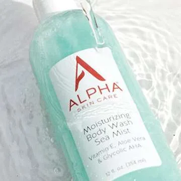 Alpha Skin Care Moisturizing Body Wash, Anti-Aging Formula, Glycolic AHA, Vitamin E & Aloe Vera, Conditions & Soothes, All Skin Types, 12 Fl Oz