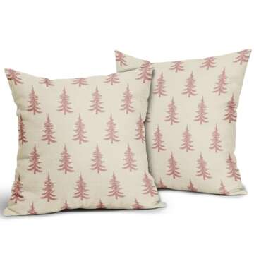 Christmas Tree Pillow Covers 18x18 Set of 2 Pink Xmas Rustic Style Winter Print Decorative Outdoor P...