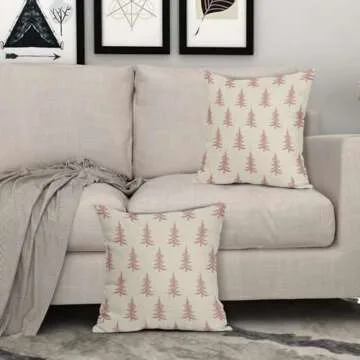 Christmas Tree Pillow Covers Set of 2 Pink Rustic Decor