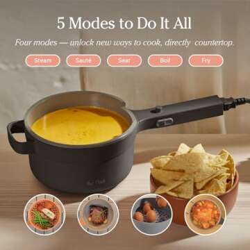 Our Place Perfect Power Pot | Compact 5-in-1 Electric Pot With Steamer, Spatula & More| Portable Cooking Pot with with Nonstick Coating | Char