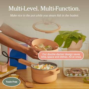 Our Place Perfect Power Pot | Compact 5-in-1 Electric Pot With Steamer, Spatula & More| Portable Cooking Pot with with Nonstick Coating | Char