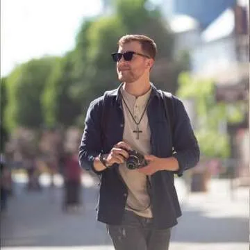 HOSICRON Men's Cross Necklace - Ebony Wood and Steel