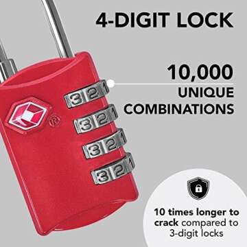Desired Tools TSA Locks for Luggage, 2-Pc Durable Steel Padlock, Keyless Easy to Read 4-Digit Combin...