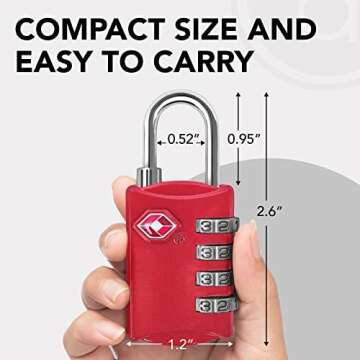 Desired Tools TSA Locks for Luggage, 2-Pc Durable Steel Padlock, Keyless Easy to Read 4-Digit Combination Lock for Backpacks, Travel Suitcases, Toolbox, Filing Cabinets, Baggage & Gym Locker, Red