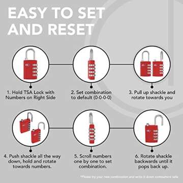 Desired Tools TSA Locks for Luggage, 2-Pc Durable Steel Padlock, Keyless Easy to Read 4-Digit Combination Lock for Backpacks, Travel Suitcases, Toolbox, Filing Cabinets, Baggage & Gym Locker, Red