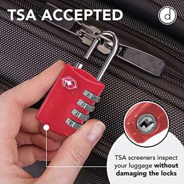 Desired Tools TSA Locks for Luggage, 2-Pc Durable Steel Padlock, Keyless Easy to Read 4-Digit Combination Lock for Backpacks, Travel Suitcases, Toolbox, Filing Cabinets, Baggage & Gym Locker, Red