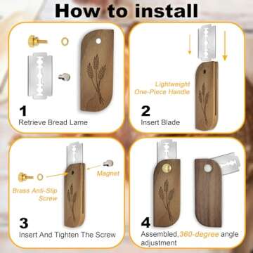 Magnetic Bread Lame Sourdough Scoring Tool Easy Scoring Knife for Bread Baking Scorer Cutter for Homemade Slashing with 10 Razor Blades - Storage Bag Included - Ergonomic Handle - Black Walnut