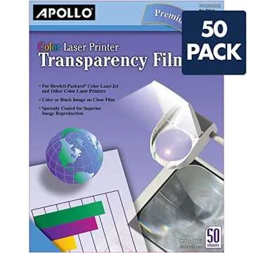 APOLLO Transparency Film for Laser Printers, Color, 50 Sheets/Pack (VCG7070), Clear