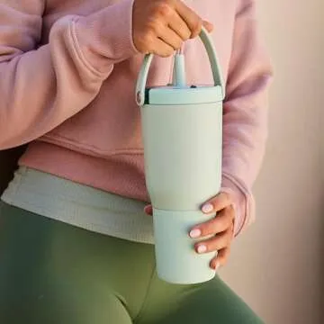 BrüMate Resa 35oz 100% Leakproof Travel Tumbler with Handle & Straw | Flexible Soft Sip Straw | Silicone Sleeve for Ultimate Durability | Stainless Steel | Cup Holder & Travel Friendly | (Dune)