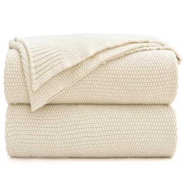 Longhui Bedding Cotton Cable Knit Throw, Lightweight & Stylish