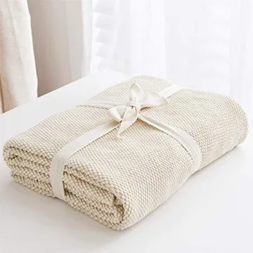 Longhui Bedding Cotton Cable Knit Throw, Lightweight & Stylish