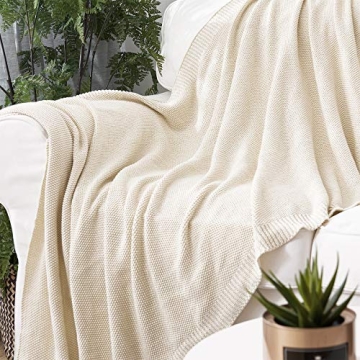 Longhui Bedding Cotton Cable Knit Throw, Lightweight & Stylish
