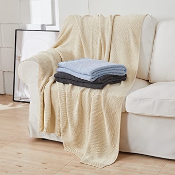 Longhui Bedding Cotton Cable Knit Throw, Lightweight & Stylish