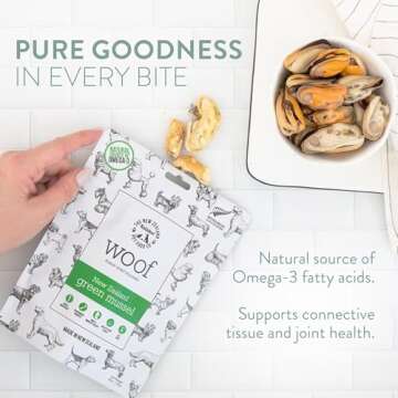 The New Zealand Natural Pet Food Co. WOOF Freeze Dried Dog Treats - New Zealand Green Mussels, High Protein, Dog Treats, Small Dogs and Dog Treats for Large Dog, Natural, Topper or Dog Treat, 1.76 oz