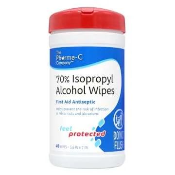 Pharma-C 70% Isopropyl Alcohol Wipes [6 pack - 40ct Canisters] - Bulk IPA First Aid Antiseptic Wound...