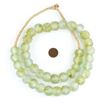 TheBeadChest Lime Swirl Recycled Glass Beads 18mm Ghana African Sea Glass Green Round Large Hole 32 ...