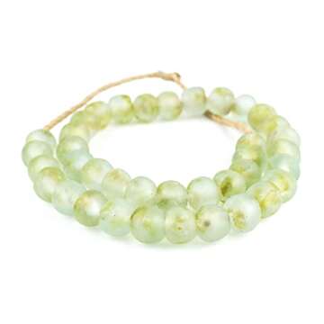 TheBeadChest Lime Swirl Recycled Glass Beads 18mm Ghana African Sea Glass Green Round Large Hole 32 Inch Strand Handmade Fair Trade