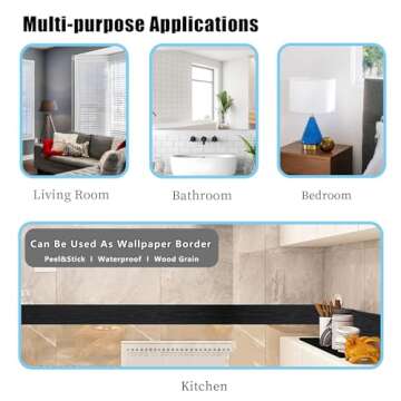 10M Black Wood Grain Removable PVC Waterproof Border Wall Decor Removable Self Adhesive Kitchen Bathroom Tiles Sticker Wallpaper 4.2x390