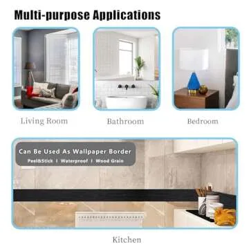 10M Black Wood Grain Removable PVC Waterproof Border Wall Decor Removable Self Adhesive Kitchen Bathroom Tiles Sticker Wallpaper 4.2x390