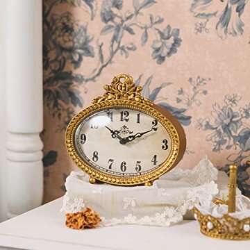 NIKKY HOME Vintage Table Top Clock, Silent Small Shelf Desk Clock Battery Operated Rustic Design, Ho...