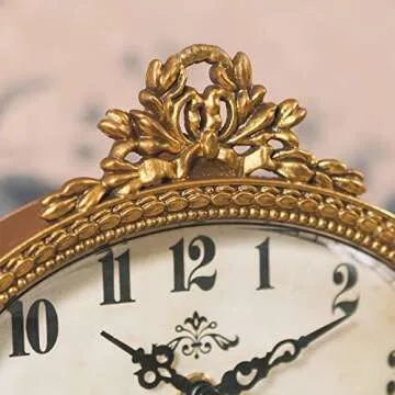 NIKKY HOME Vintage Table Top Clock, Silent Small Shelf Desk Clock Battery Operated Rustic Design, Home Decor for Living Room, Bedroom, Bedside, Gift Clock - Gold