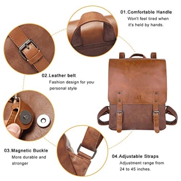 LXY Vegan Leather Backpack Vintage Style for Women Men