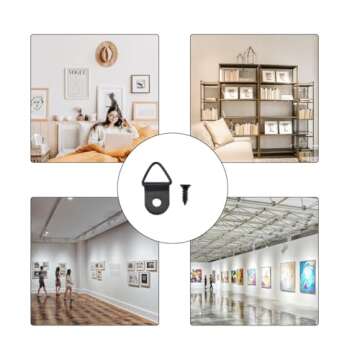 100 Small Triangle Ring Steel Picture Hangers, Rings, Hangers with 100 Screws (Black)