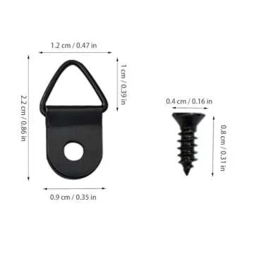 100 Small Triangle Ring Steel Picture Hangers, Rings, Hangers with 100 Screws (Black)