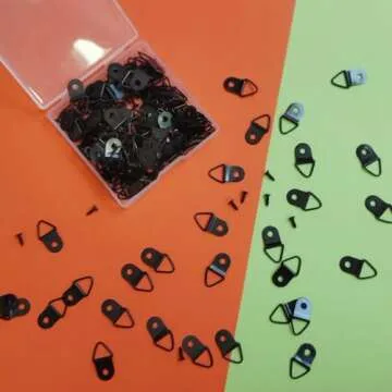 100 Small Triangle Ring Steel Picture Hangers, Rings, Hangers with 100 Screws (Black)